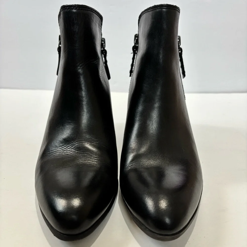FRYE Judith Black Leather Double Zip Block Heel Pointed Toe Western Cowgirl Boot